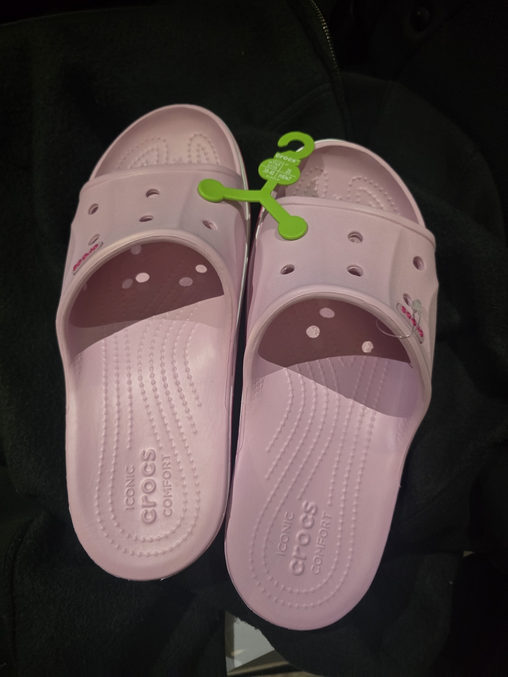 CROCS Pink Slide Sandals with Green Tag - Picture 3 of 3